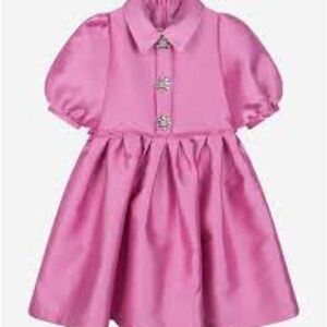 Pink A-line Dress with Puff Sleeves and Peter Pan Collar